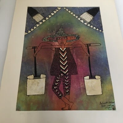 Bodunde Motoni Nigerian Artist Oshogbo School Spray Painting On Rice Paper  1990 — 第 1/4 张图片