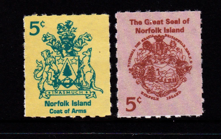 Isla Norfolk 1997 - Juego de 2 estampillas folleto de sellos y armas Foto 1 de 1