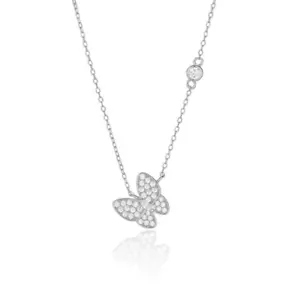 Solid 925 Sterling Silver CZ Butterfly Pendant Chain Necklace 16-17.5" Gift PE55 - Picture 1 of 4