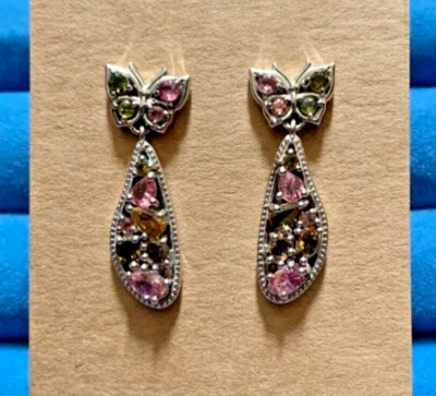 Pendientes colgantes de mariposa de turmalina múltiple - 2,25 ctw. Foto 1 de 4