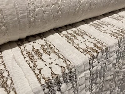 Ribbon Stripe Appliqué Cotton Blend Stretch Lace Fabric, Per Metre - Cream - Image 1 of 4