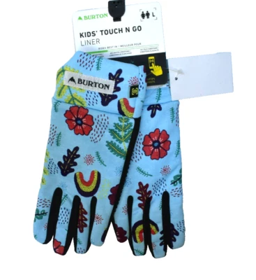 Burton Kids Touch N Go Liner Gloves Rainbow Embroidered Floral Light Blue Large - Image 1 of 4