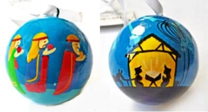 Set of 2 Papier Mache Christmas Bauble Nativity Decorations - MUHRBM-KS - Picture 1 of 4