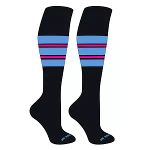 Striped OTC Baseball, Softball, Football Socks-E- Black, Columbia Blue, Hot Pink - Picture 1 of 3