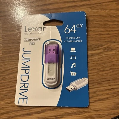 NEW Sealed Lexar 64 GB Jump drive S50 Purple Hi Speed USB - Image 1 of 2