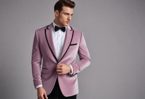 Herren Samt Blazer Slim Fit Rosa Smoking Anzug Sakko Ein Knopf Dinner Mantel - Bild 1 von 6