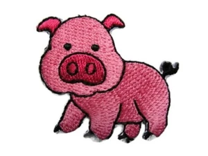 Parche de hierro bordado con lechón rosa brillante gordito 1,5 x 1,38 pulgadas - Imagen 1 de 1