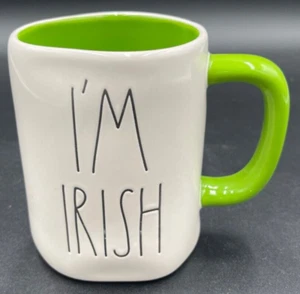 RAE DUNN - White & Green - I'm IRISH - 2 Tone Ceramic St Patrick's Day MUG - NEW - Picture 1 of 2