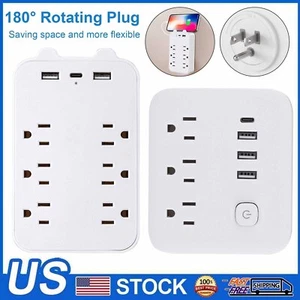 Multi Plug Outlet Extender Surge Protector w/3 USB Charger Port Wall Adapter Tap - Picture 1 of 34