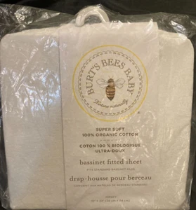 Burt's Bees Baby Super Soft 100% Organic Cotton Bassinet Fitted Sheet White - Picture 1 of 2