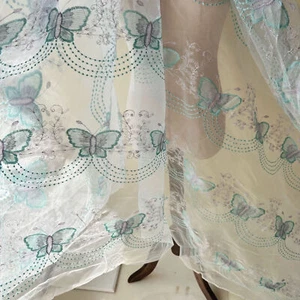 Bordado Mariposa Encaje Tela Verde Tul para Vestido Trajes - Imagen 1 de 4