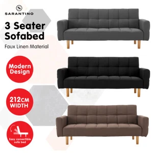 3 Seater Sarantino M3020 Linen Fabric Sofa Bed Lounge Couch Modular Furniture - Picture 1 of 11