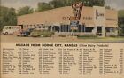 1940's Dodge City Kansas Postcard Kline's Drive In & Ice Cream Shop Mileage From