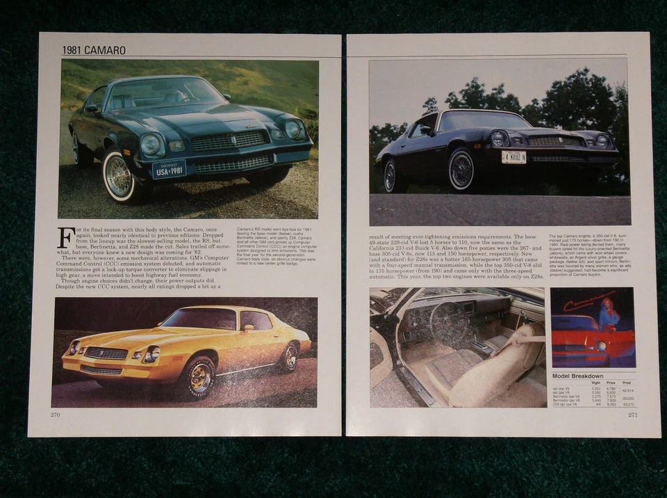 1981 CHEVY CAMARO SPEC SHEET INFO PHOTO 81 Z28 Z/28 BERLINETTA 350★★ - Image 1 of 1
