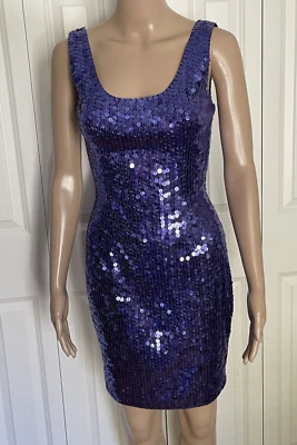 Niteline Della Roufogali 2 Purple Shiny Sequin Mardi Gras Sleeveless Mini Dress - Image 1 of 4