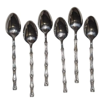 Oxford Hall JADE Teaspoons 6.5" Textured Bamboo Cane Stainless Flatware Set Of 6 - Image 1 of 4