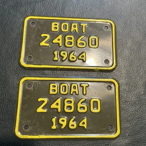 1964 Pair Michigan License Plate Boat # 24860 Original Paint - Picture 1 of 8
