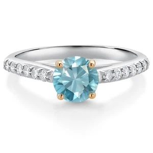 10K White Gold Blue Zircon and White Lab Grown Diamond Engagement Ring For - Picture 1 of 4