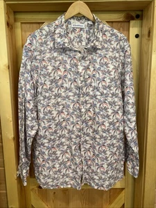 Caribbean Mens XL Button Up Shirt Linen Blend Palm Trees On White Beach Resort - Picture 1 of 10