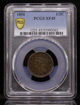 1850 Braided Hair Half Cent PCGS XF45 - Image 1 of 4