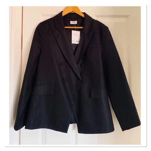 NWT Sussan Black Linen Blend Double Breasted Blazer 12 RRP $119.95 - Picture 1 of 3