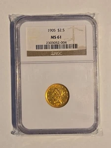 MS61 NGC 1905 LIBERTY HEAD QUARTER EAGLE $2.5 GOLD - Picture 1 of 4