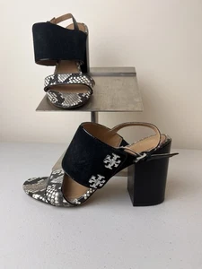 Tory Burch Kira Leder & Wildleder Schlangenprägung Blockabsatz Sandalen Größe 8 M - Bild 1 von 6