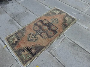 Vintage Turkish Oushak Rug 3.3x1.6 ft – Small Runner, Faded Rust Olive - Picture 1 of 14