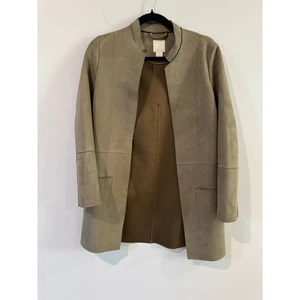 Giacca aperta H&M ecopelle scamosciata verde media lunghezza con tasche taglia 0 - Foto 1 di 6
