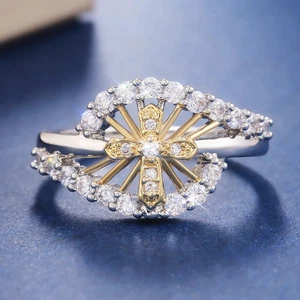 1.00Ct Round Cut Lab Created Diamond Wedding Cross Ring 14K Two Tone Gold Plated - Picture 1 of 4