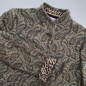 Chico's Paisley Jacquard Jacke mit Knopfleiste Tiermotivbesatz Größe 2 Large - Bild 1 von 6