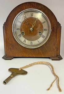 Vintage Enfield Wooden Case Chiming Mantel Clock with Key - For Restoration - Picture 1 of 6