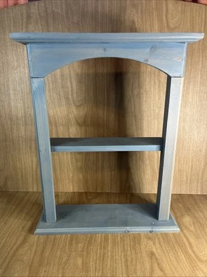 "Estante de exhibición estilo gabinete de madera 24"" rústico azul granja baratija knack" Foto 1 de 4