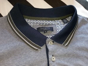 Ted Baker Hombre Polo XXL Negro Blanco Rayas Cuello Punta Cuello Abotonado  - Imagen 1 de 8