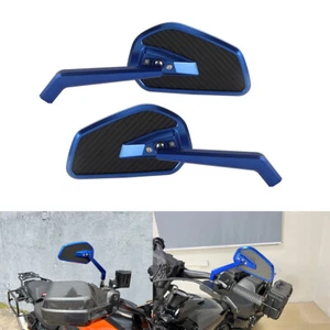 Blue Left&Right Rearview Side Mirrors For Harley Touring Street Glide Fat Bob - Picture 1 of 10