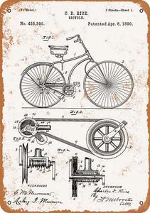 Letrero de metal - Patente de bicicleta 1890 -- Aspecto vintage - Imagen 1 de 2