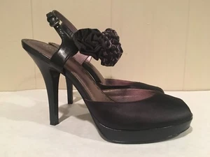 Tacones de aguja Coach de cuero negro para mujer talla US 10 B punta abierta con tiras - Imagen 1 de 8