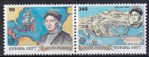 Grecia 1992 Yvert 1784/85 Europa CEPT Colón Barcos Barcos Estampillada sin montar o nunca montada en muy buen estado - Imagen 1 de 1