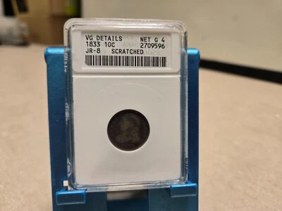 1833 10c Silver Capped Bust Dime VG details Scratched JR-8 Anacs - Image 1 of 4
