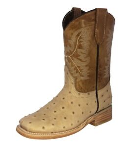 Kids Toddler Sand Cowboy Boots Ostrich Print Western Rodeo Square Toe Leather