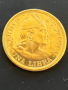 1965 Peru Una Libra Gold Coin, 21K, KM#207, very low mintage, 7.97gr - Picture 1 of 11