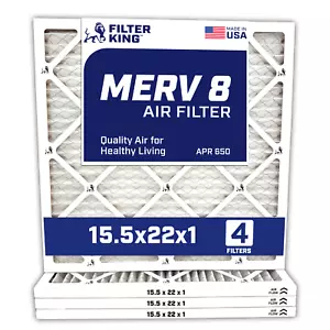Filter King 15.5x22x1 Air Filter 4-PACK MERV 8 Actual Size 15.5 x 22 x .75" - Picture 1 of 5