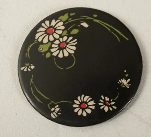 Small Art Déco Specchio Mano (B2C) Margherite su Sfondo Nero (JSF6) Vintage - Foto 1 di 5