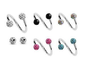 Cartilage Earrings Twisted Barbell Piercing, Spiral Helix Disco Ball Crystals - Picture 1 of 12