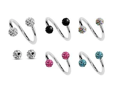 Cartilage Earrings Twisted Barbell Piercing, Spiral Helix Disco Ball Crystals - Image 1 of 4