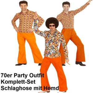 70er Jahre Herren SCHLAGHOSE + HEMD - orange Kostüm Disco Hippie Schlagermove - Bild 1 von 4
