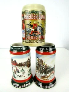 Anheuser Busch Budweiser Holiday Christmas Beer Steins Clydesdales Lot of 3 - Picture 1 of 6