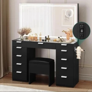 Vanity Set Makeup Table with Large LED Lighted Mirror & 11 Drawers Bedroom NEW - Picture 1 of 2