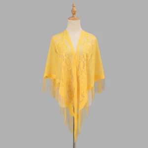 Vintage Women Triangle Lace Flower Shawl Wrap Tassel Evening Cape Shrug Bolero - Picture 1 of 31