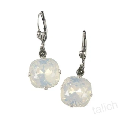 Старинные посеребренные большие круглые серьги с кристаллами La Vie Parisienne с белым опалом - Изображение 1 из 4